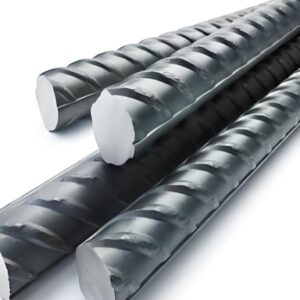 Deformed Steel Bar (Rebar) HRB400/HRB500 for construction, ASTM A615 standard, bundled steel rebar on white background