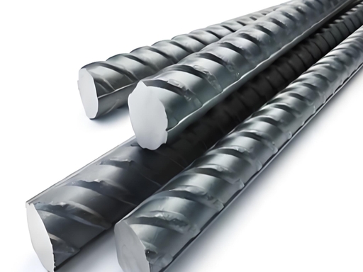 Deformed Steel Bar (Rebar) HRB400/HRB500 for construction, ASTM A615 standard, bundled steel rebar on white background
